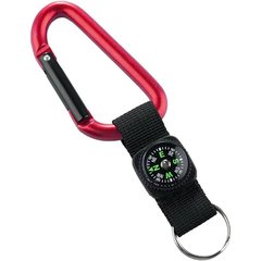 Auxiliary carabiner Munkees 8 mm with strap, compass, keyring red