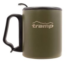 Thermal mug with sippy cup lid and clip Tramp 350 ml olive, olive